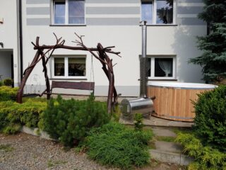 Relax after fishing in hot tub. Fishing lodge in Poland, comfortable