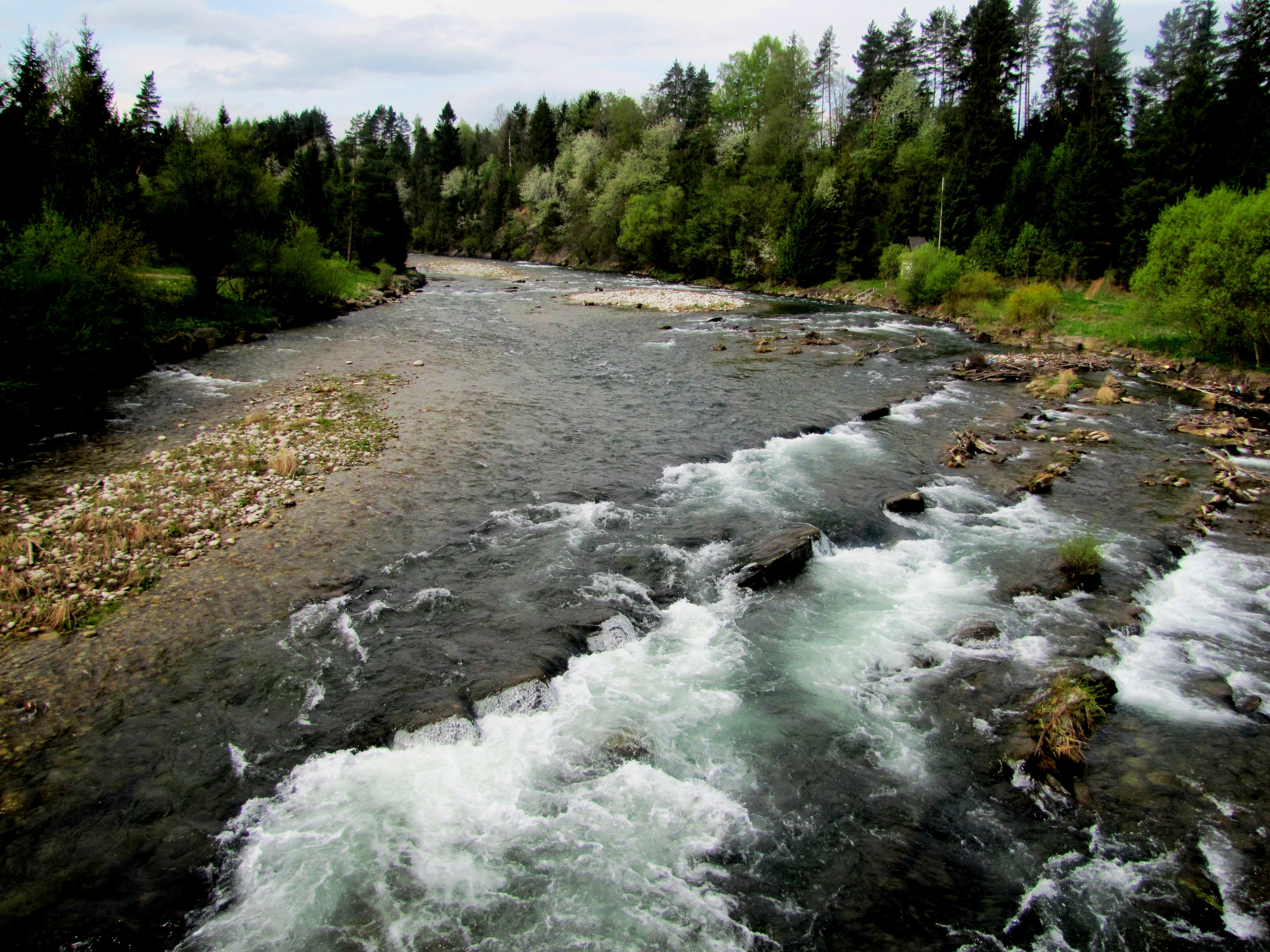 Natural Bialka Tatrzanska River close to Tatry mountains.  Fly Fishing in Poland