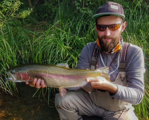 Vah River and small scud which cought rainbow trout